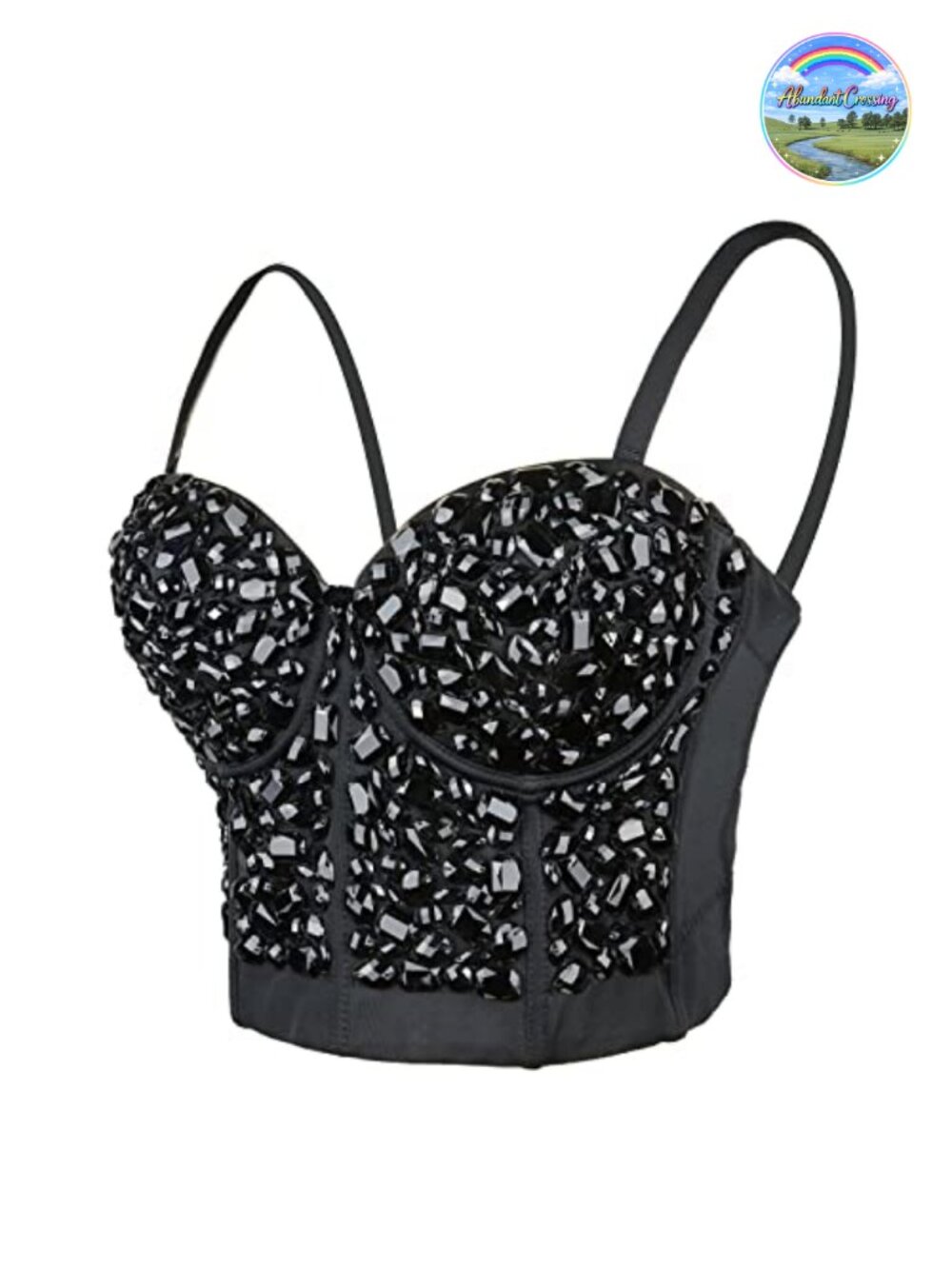 Rhinestone Bustier Crop Top Push Up Corset Bra Polyester Spandex Clubwear